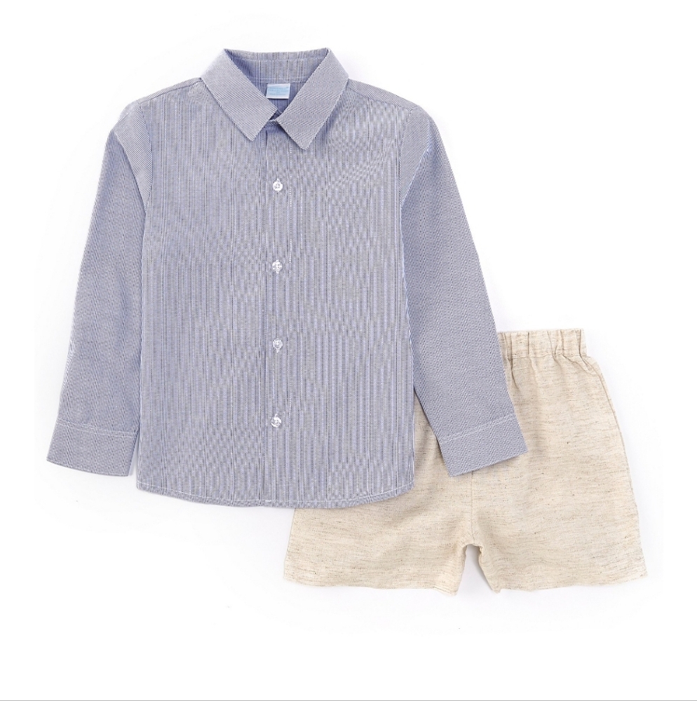 Edgehill Collection Little Boys Stripe Button Front Top & Pull-On Shorts Set